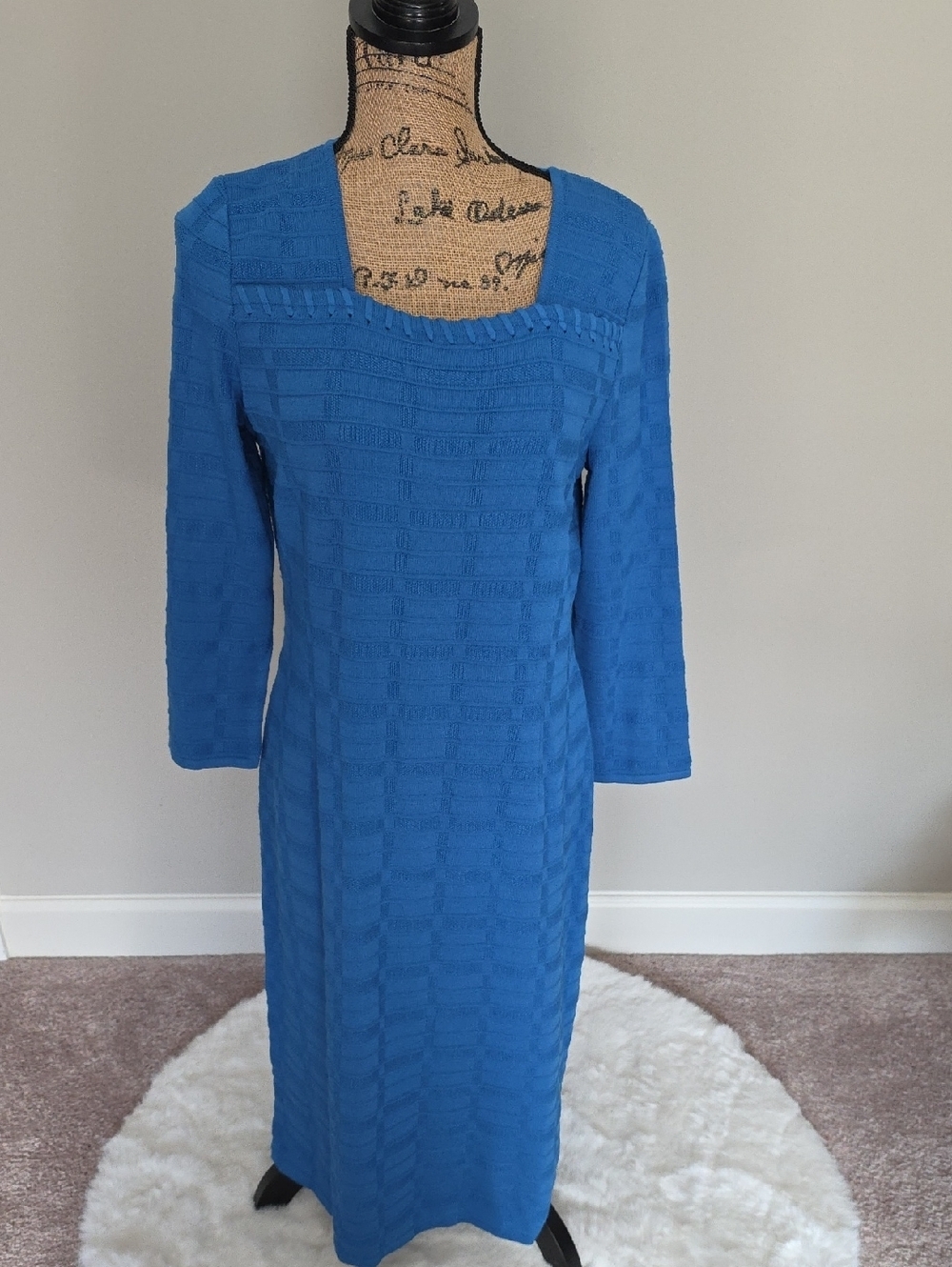 Ming Wang Cobalt Blue Long Sleeve Knit Midi Dress
